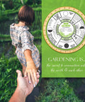 Woman in a garden holding hands with Moon Phase Garden Calendar For Planting Pruning And Sowing An Easy Dial Moon Planner