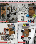 Ride Ready Wall Mount Helmet Holder featuring tactical, bicycle, football, and ski helmets with glove clips, solid wood construction.