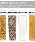 4 Pack 2.8L Airtight Food Storage Containers With Lids, BPA Free, filled with pasta, grains, sugar, and spaghetti, side by side display.