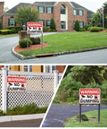 No Nonsense Heavy Duty No Dumping Signs 2 Pack Stand Your Ground On Private Property video surveillance alert in various outdoor settings.