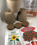 Red Tomato Growth Kit With Kid Greenhouse And Seed Pack Includes Mini Sunflowers And Professional Growing Mix shown with pots and seeds
