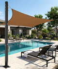 2 Pack 10-Foot Shade Sail Poles, 2.6 Inch Diameter Steel Heavy Duty by poolside with mounted brown shade sail.