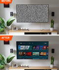 Before and after installation of the Two Pack Mini In Wall TV Cord Hider Kit Two Point Five Inch Width For Low Profile Cable Concealment