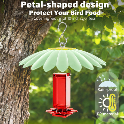 10.5 Inch Hummingbird Feeder Shade Dome Cover Rain Guard Weather Shield For Bird Feeders Umbrella Roof Squirrel Baffle Flower Design Light Green 2 Pack No Fuss Easy Install over red feeder