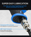 Drop Dead Tough 1/2 Air Impact Wrench With 1150 Ft Lbs Beastly Torque And Double Hammer Design showing easy lubrication feature and quick connector.