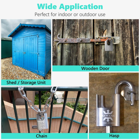 High Security Stainless Steel Shrouded Padlock 1 9/16 Inch Keyed Alike 4 Pack for Indoor Outdoor Use on shed, door, chain, hasp