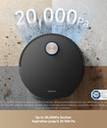 Top view of X50 Ultra Robot Vacuum And Mop With Auto Empty Dock And Self Cleaning Mop, 20,000 Pa Suction on mixed flooring.