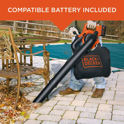 Person using Cordless Leaf Blower Vacuum Mulcher Combo Kit With 40V Battery And Charger Included 120 MPH Air Speed 6 Speed Dial