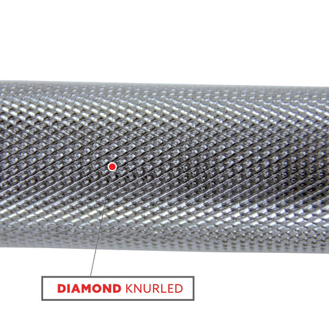 Close-up of diamond knurled handle on the 48 Inch Olympic Curl Bar With Rotating Sleeves And Ring Collars For Home Gym