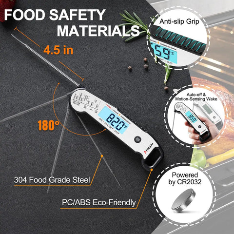 Ultra Fast Meat Thermometer Instant Read Under One Second With Plus Or Minus Half A Degree Fahrenheit, waterproof design