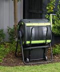 48 Gallon Geared Dual Chamber Compost Tumbler With Large Fill Openings Elevated Design To Fit Included Compost Cart Easy Turn Gear Handle