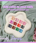 12 colorful sequin nail art designs on a flower-shaped palette for 24 Color Hema Free Solid Gel Nail Polish Kit.