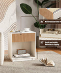 Fluted Nightstands Set Of 2 Dope Modern Bedside Tables With Drawer And Storage Shelf White Oak Finish For Bedroom Living Room Office Mid Century Vibe Collection in living room setting with wave drawer detail and book storage.