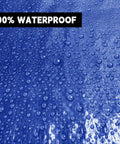 Close-up of 100% waterproof Heavy Duty 20x30 Ft Blue Tarp, 5 Mil Waterproof And UV Resistant, with water droplets on surface.