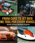 EWK 6L vacuum oil extractor pump for oil changes; collage shows car, motorcycle, jet ski and lawnmower