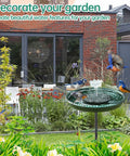 Solar Powered Bird Bath With Fountains For Hummingbirds Stable Stylish Outdoor Watering Station With 5 Prong Base Stake