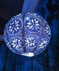 Boho Outdoor Solar Lantern With Weatherproof Tyvek Fabric, Dual White LEDs, Stainless Steel Frame, Easy Hang Design