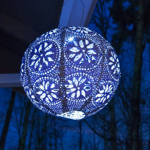 Boho Outdoor Solar Lantern With Weatherproof Tyvek Fabric, Dual White LEDs, Stainless Steel Frame, Easy Hang Design
