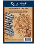 Leather Stamping Tool Set for Crafting, 10 Sheridan Style Stamps Includes Lifter, Bar Grounder, Mulesfoot shown on packaging