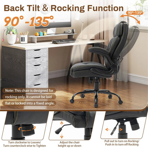Ergonomic Big And Tall Office Chair With Four Point Massage And Heat 500 Lb Capacity Rocking Swivel Desk Chair at a desk