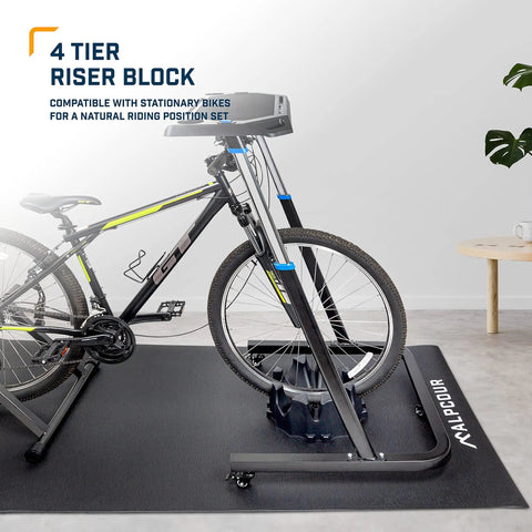 Front Wheel Riser Block For Bike Trainers With No Slip Design, 4 Tier Extender Stand, stationary bike setup on mat