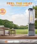 Heat Boost Patio Heater Reflector Shield For Outdoor Use shown on pyramid heater, enhancing heat range and efficiency.