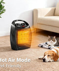 Portable 1500W/750W Ceramic Space Heater With PTC Quick Heat Delivers Warm Air In 2 Seconds Two Heat Settings Black in living room with pets