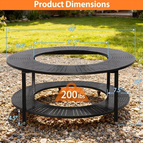 40-Inch Compact Fire Pit Surround Tabletop For Solo Stove Ranger And Tiki 20-Inch Pits with dimensions and weight capacity