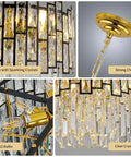 Modern Crystal Chandelier With Metal Frame And K9 Crystals, 6 Light Pendant Fixture details with strong chain and E12 bulbs