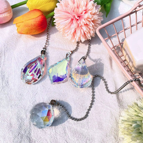 Crystal Rainbow Ceiling Fan Pull Chain Set 20 Inch Extensions With Ball Connectors 4 Pack Decorative Ornaments For Fans Durable Alloy Chain Shiny Crystal Look That Glams Up Your Space