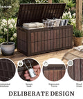 134 Gallon Waterproof Resin Outdoor Deck Box With Lock Doubles As Bench Seating For Patio Cushions Garden Tools And Pool Accessories No Fuss Heavy Duty Weather Ready Dark Brown Wood Grain Finish