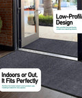 Heavy Duty Rubber Door Mat 3 By 5 Feet For Indoor Outdoor Use Waterproof And Easy Clean Entry Mat Traps Dirt And Moisture Ideal For High Traffic Patios Garages And Commercial Entrances in an open doorway.