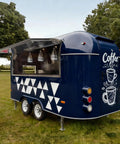 Complete Mobile Food Trailer For Sale Turnkey Snack Cart And Top Shelf Burger Stand Setup Ready To Roll Premium Grilled Food Kiosk exterior with blue design.