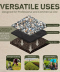 Cross-section of Workhorse Heavy-Duty 3 Oz Weed Control Fabric Ground Cover for Gardens and Landscaping with rock and soil layers.