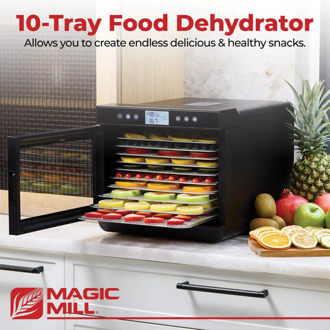 Premium Food Dehydrator With 10 Extra Large Stainless Steel Trays, 700 Watt Dryer on kitchen countertop