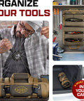 Roll Up Tool Bag Organizer For Dad Heavy Duty Motorcycle Tool Roll Bag With Detachable Pouches in use and displayed