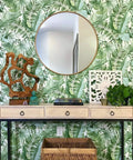 Tropical leaf wallpaper on living room wall. Maui Peel And Stick Wallpaper With Green Tropical Leaf Pattern Removable Contact Paper For Walls.