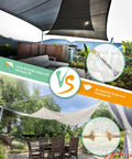 Comparison of heavy duty stainless steel shade sail hardware kit with and without for outdoor patio setup.