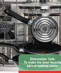 Nonstick Handy Pot With Glass Lid 3 Quart Oven Safe To 350F Dishwasher Safe Black Cookware Pot shown in dishwasher