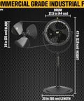 Beefy 14 Inch Blade High Velocity Pedestal Drum Fan Industrial Grade With 2,300 CFM 4 Speed 360 Degree Tilt And Dual Ball Bearing Motor