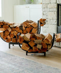 Curved 24.5 Inch Firewood Rack With Kindling Hooks For Indoor And Outdoor Use, Waterproof, Rustproof, Stable Log Holder