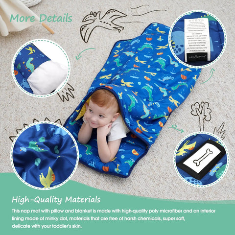 Child using Toddler Nap Mat With Pillow And Blanket Extra Large Rolled Nap Mats For Daycare And Travel Kid Friendly Slumber Bag