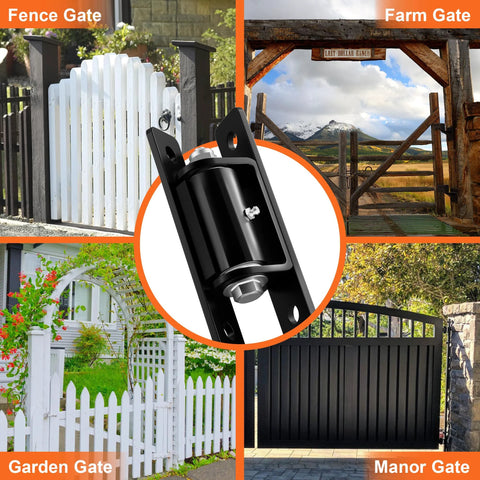PICURA 7-inch heavy-duty black steel gate hinge, close-up view; wall-mount, 1100 lb capacity, two-pack