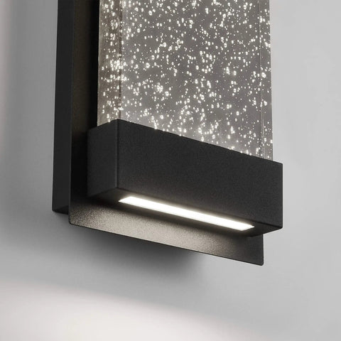 Essence Bubble Glow Box Outdoor Light With 300 Lumen LED, 6 Inch Weatherproof Black Wall Mount Fixture, close-up view