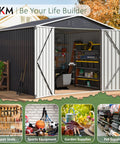 8x8 Ft Outdoor Metal Storage Shed With Lockable Doors Updated Frame Structure Large Garden Tool Storage For Backyard Patio Lawn