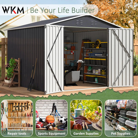8x8 Ft Outdoor Metal Storage Shed With Lockable Doors Updated Frame Structure Large Garden Tool Storage For Backyard Patio Lawn