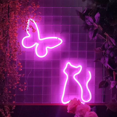Pink Cat Neon Sign LED Light Powered By USB Or Three AA Batteries for desk table decor bedroom wall accent