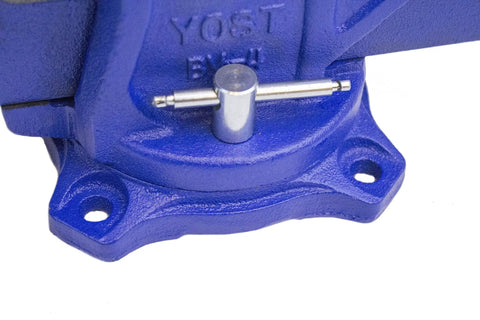 Base of Heavy Duty Workhorse 4 Inch Bench Vise For Home Shop With 120 Degree Swivel Base, Powder Coat Blue Finish