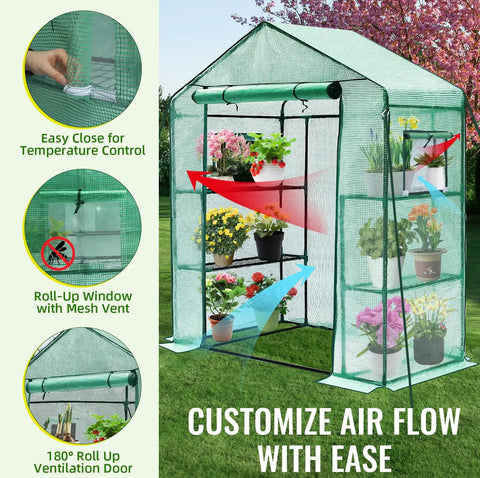 Walk In Outdoor Greenhouse 28 By 57 By 76 Inches 3 Tiers And 4 Shelves Durable PE Cover Screen Windows Portable Garden Plant House For Outside And Indoor Use Ideal For Seed Starting Year Round Plant Growth Protects From Cold Rain Pests And Rodents