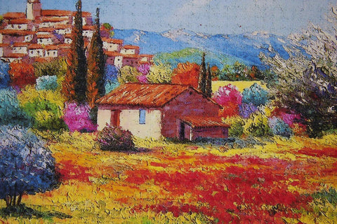 Landscape painting on 100 Percent Printable Cotton Canvas Sheets For Inkjet Printers, vibrant colors and texture visible.